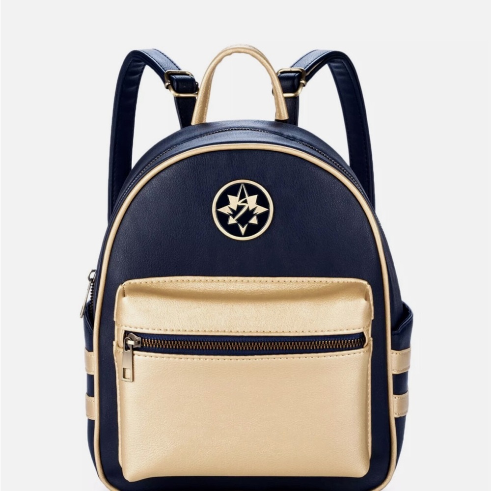 NWT Disney Parks Marvels Collection Studios Comics Blue Gold Mini Backpack